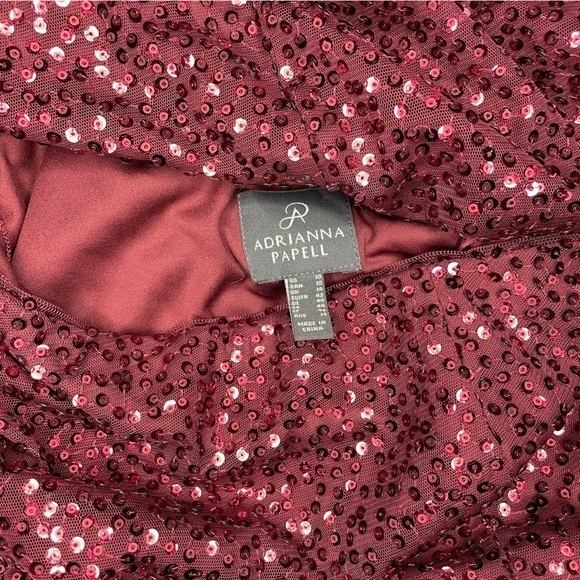 Adrianna Papell Burgundy One Shoulder Mermaid Style Sequins Dress - Picture 4 of 5